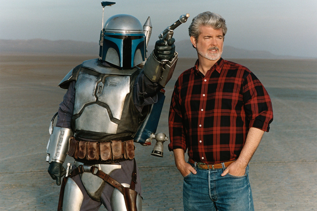 George Lucas med Jango Fett under inspelningen av ”Star Wars: Episod II – Klonerna anfaller”. Foto: Lucasfilm